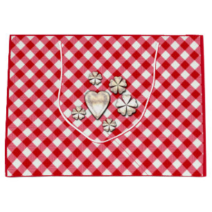 chequered tartan plaid classic red white texture large gift bag
