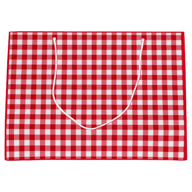 chequered tartan plaid classic red white texture large gift bag (Front)