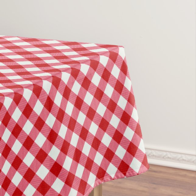 chequered tartan plaid classic red white texture tablecloth (In Situ)