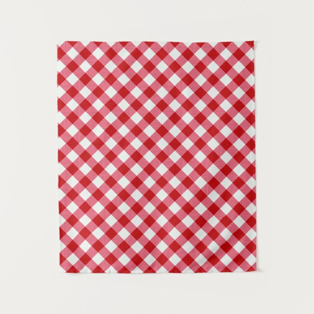 chequered tartan plaid classic red white texture tapestry (Front)