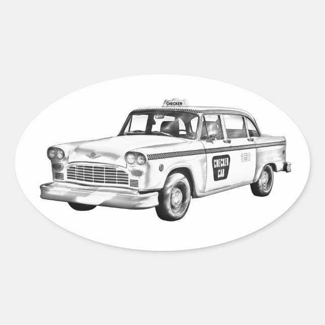 Chequered Taxi Cab Illustration Oval Sticker (Front)