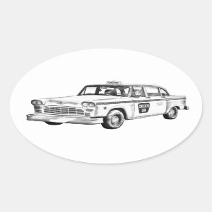 Chequered Taxi Cab Illustration Oval Sticker