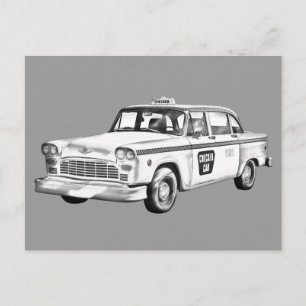 Chequered Taxi Cab Illustration Postcard
