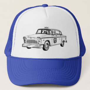 Chequered Taxi Cab Illustration Trucker Hat