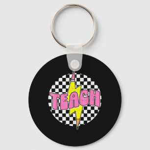 Chequered Teach Pencil Lightning Bolt Back to Key Ring