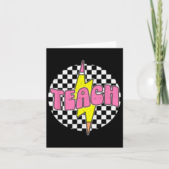 Chequered Teach Pencil Lightning Bolt Back To Scho Card (Front)