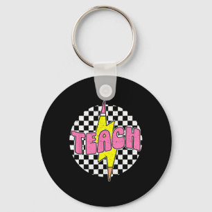 Chequered Teach Pencil Lightning Bolt Back To Scho Key Ring