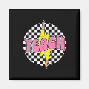 Chequered Teach Pencil Lightning Bolt Back To Scho Magnet