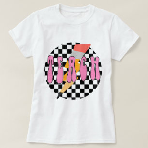 Chequered Teach Shirt, Retro Pencil Teacher Shirt, T-Shirt