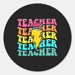 Chequered Teacher Bolt Lightning Back To School Te Classic Round Sticker