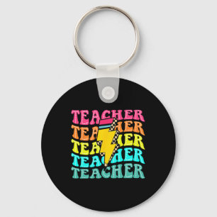 Chequered Teacher Bolt Lightning Back To School Te Key Ring