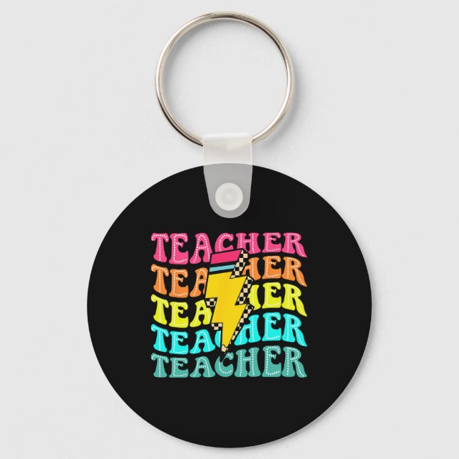 Chequered Teacher Bolt Lightning Back To School Te Key Ring (Front)
