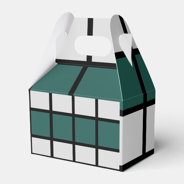 Chequered Teal Grey Black Chequered  Favour Box (Front Side)