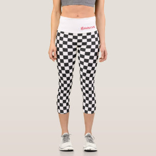 Chequered Team Sports Athlete Fans School Name Capri Leggings