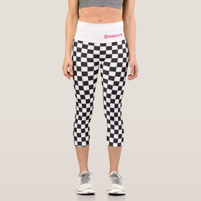 Chequered Team Sports Athlete Fans School Name Capri Leggings (Front)