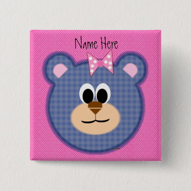 Chequered Teddy Bear 15 Cm Square Badge (Front)