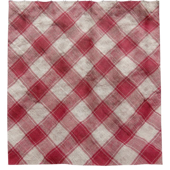 Chequered Textile: Colourful Fabric Background. Shower Curtain (Front)