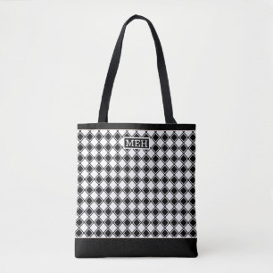 Chequered Tilt TI Monogrammed BW Tote Bag