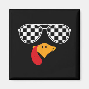 Chequered Turkey Funny Retro Thanksgiving Race Car Magnet
