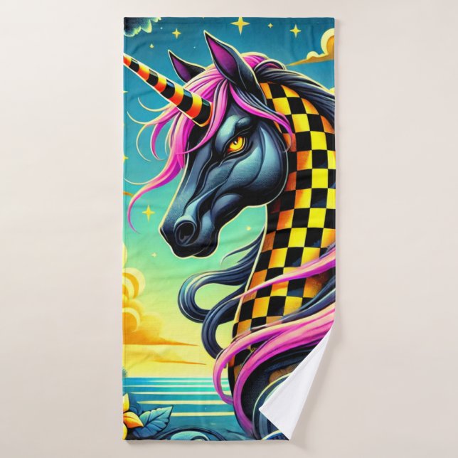 Chequered Unicorn Bath Towel (Bath Towel)