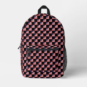 Chequered United States Flag Pattern Printed Backpack