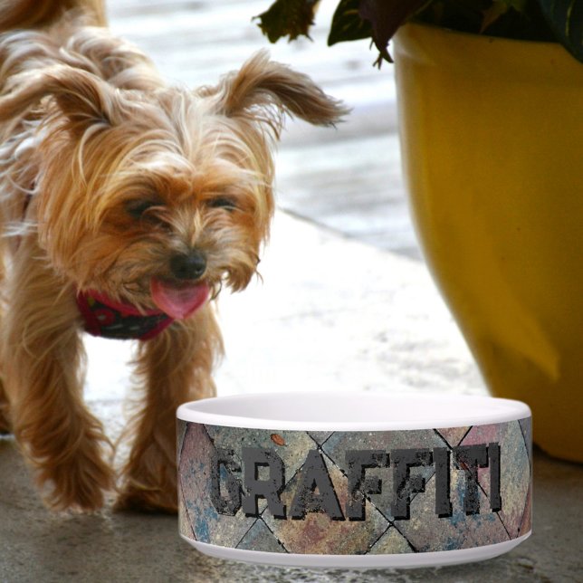 Chequered Urban Grunge Grey Brick Pet Bowl (Creator Uploaded)