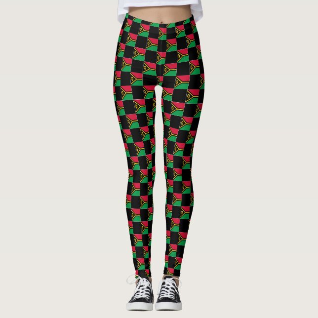 Chequered Vanuatu Flag Pattern  Leggings (Front)