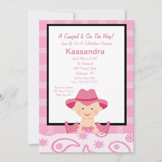 Chequered, Western Cowgirl Baby Shower Invitation (Front)
