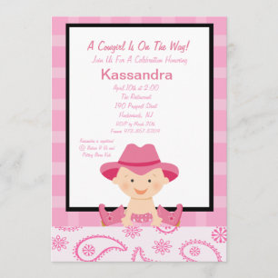 Chequered, Western Cowgirl Baby Shower Invitation