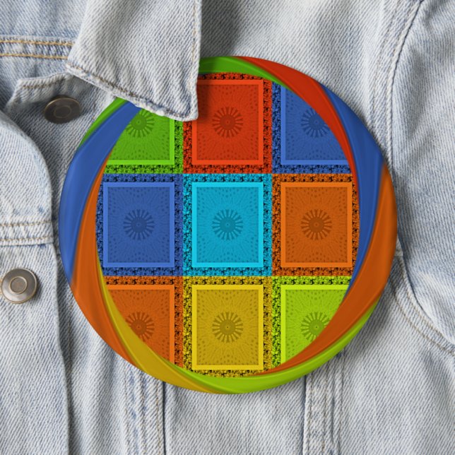Chequered Whirl Art Print 6 Cm Round Badge (In Situ)