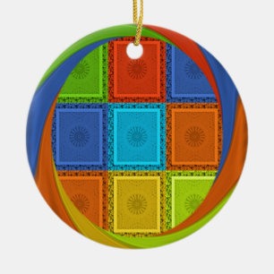 Chequered Whirl Art Print Ceramic Tree Decoration