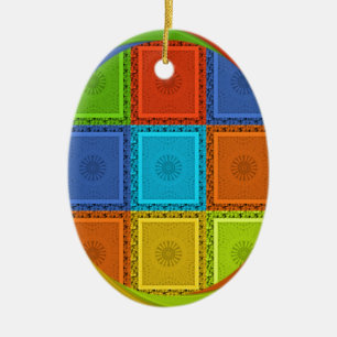 Chequered Whirl Art Print Ceramic Tree Decoration