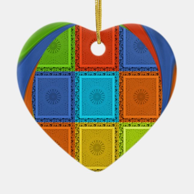 Chequered Whirl Art Print Ceramic Tree Decoration (Front)