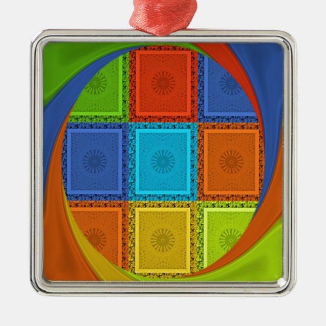 Chequered Whirl Art Print Metal Tree Decoration (Front)