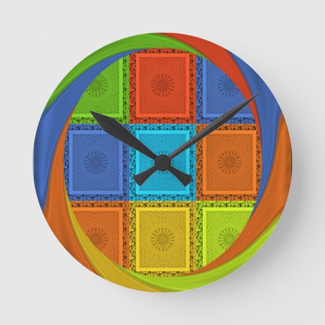 Chequered Whirl Art Print Round Clock (Front)