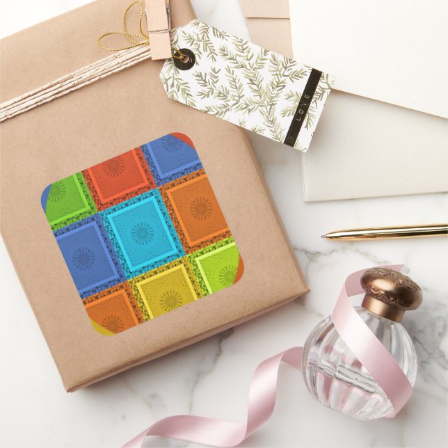 Chequered Whirl Art Print Square Sticker (Gifting)