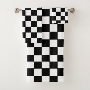 Chequered White and Black Bath Towel Set