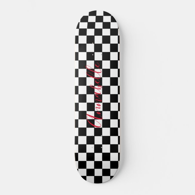 Chequered White and Black Custom Name Skateboard (Front)