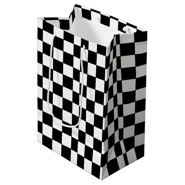 Chequered White and Black  Medium Gift Bag (Front Angled)