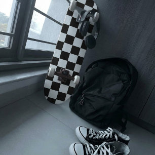 Chequered White and Black Skateboard
