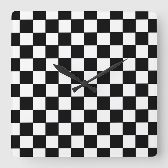 Chequered White and Black  Square Wall Clock (Front)