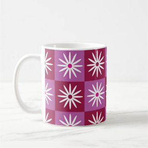 Chequered White Daises on Pink Red Checkerboards  Coffee Mug