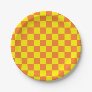 Chequered Yellow and Orange Paper Plate