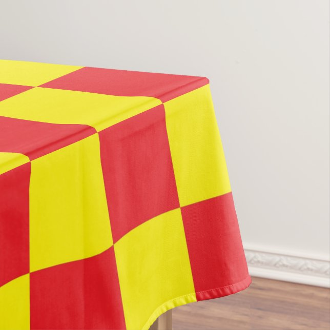 Chequered Yellow and Red Tablecloth (In Situ)