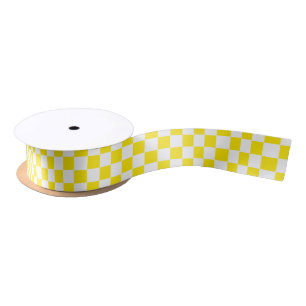 Chequered yellow and White Satin Ribbon
