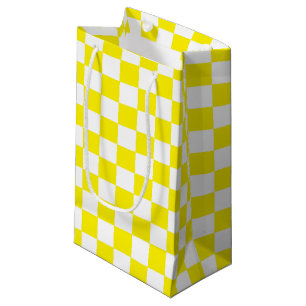 Chequered Yellow and White Small Gift Bag