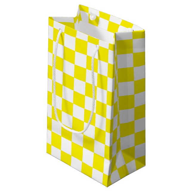 Chequered Yellow and White Small Gift Bag (Front Angled)