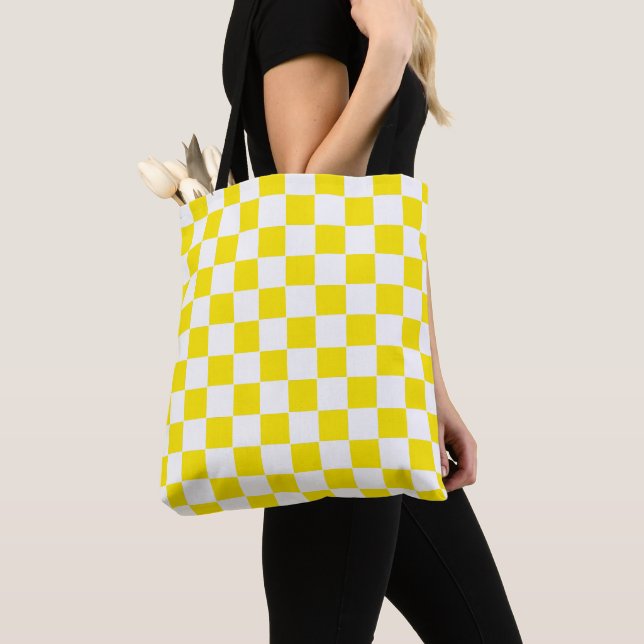 Chequered yellow and White Tote Bag (Close Up)