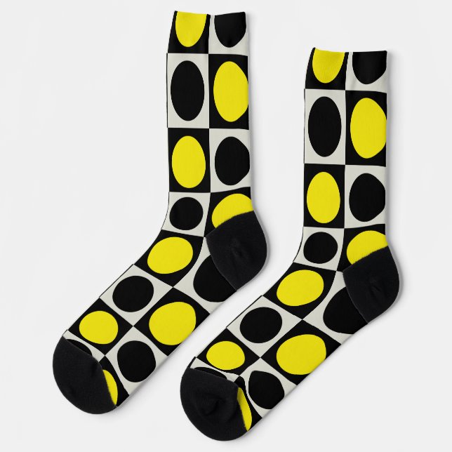 Chequered Yellow Black Dots Pattern Design  Socks (Left)