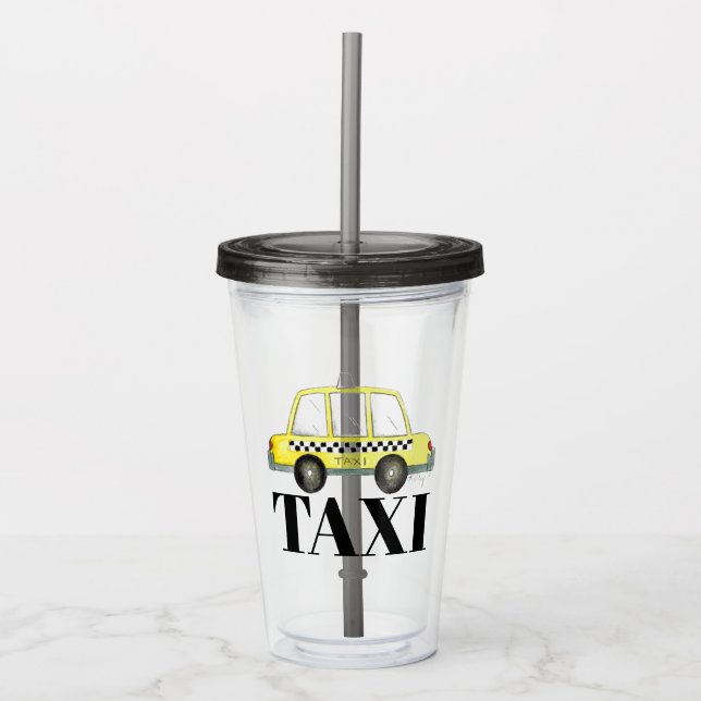 Chequered Yellow New York City Taxi Cab NYC Acrylic Tumbler (Front)